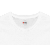 White t-shirt with a brand logo on a white background