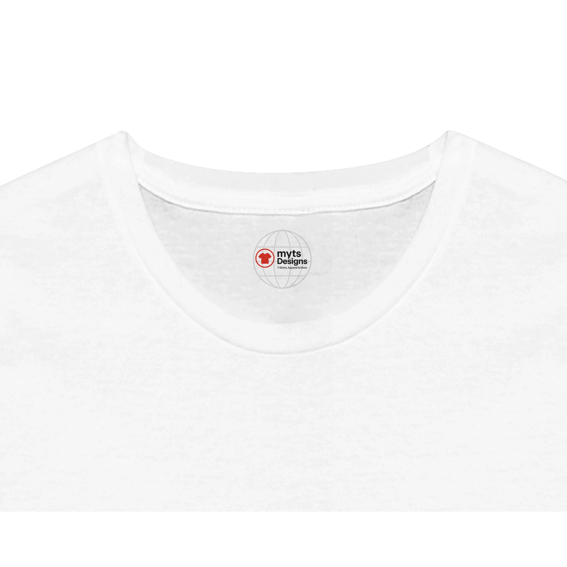 White t-shirt with a brand logo on a white background