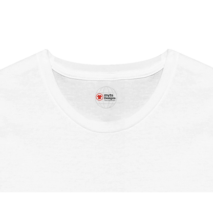 White t-shirt with a brand logo on a white background