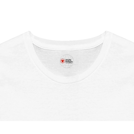 White t-shirt with a brand logo on a white background