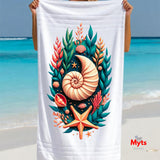 Coastal Seashell & Starfish Beach Towel