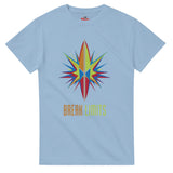 Light blue t-shirt with a colorful star design and 'BREAK LIMITS' text on a white background