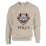 Sand sweatshirt with a fox design and 'Vixen' text on a white background