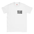 White t-shirt with 'OUTWORK EVERYONE' text on a white background