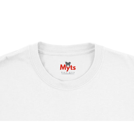 White t-shirt with 'Myts Designs' logo on a white background