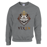 Dark Heather sweatshirt with a fox design and 'Vixen' text on a white background