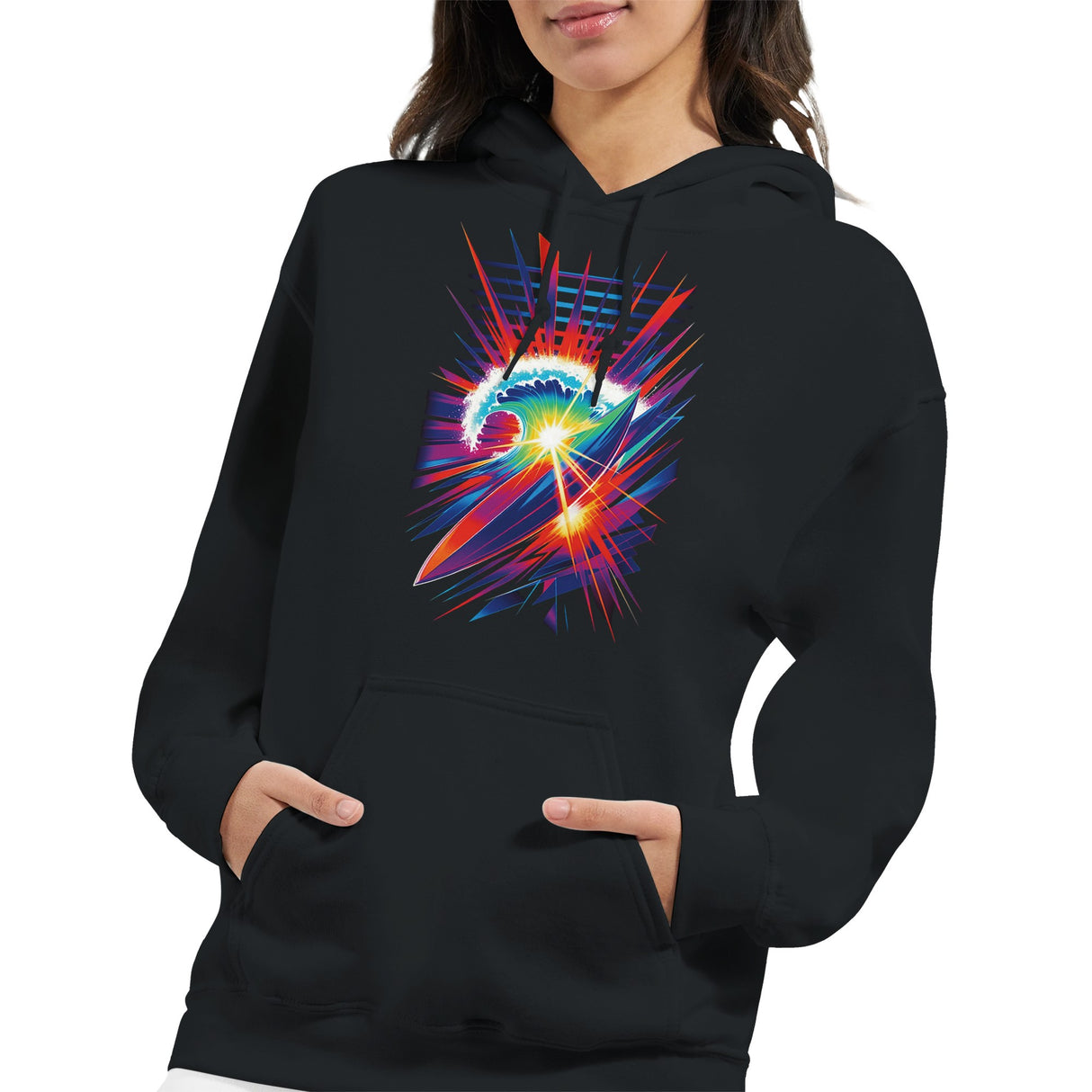 Neon Surf Burst Graphic Hoodie – Bold Wave Print | MytsDesigns
