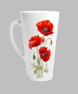 Red Poppy Latte Mug – Elegant Floral Botanical Coffee Cup | Tall Ceramic Mug