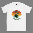 Retro gecko t-shirt with vintage sunset design and tropical lizard graphic on white cotton tee