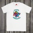"Cool school kids colourful fish t-shirt in white - front view showing vibrant fish design"