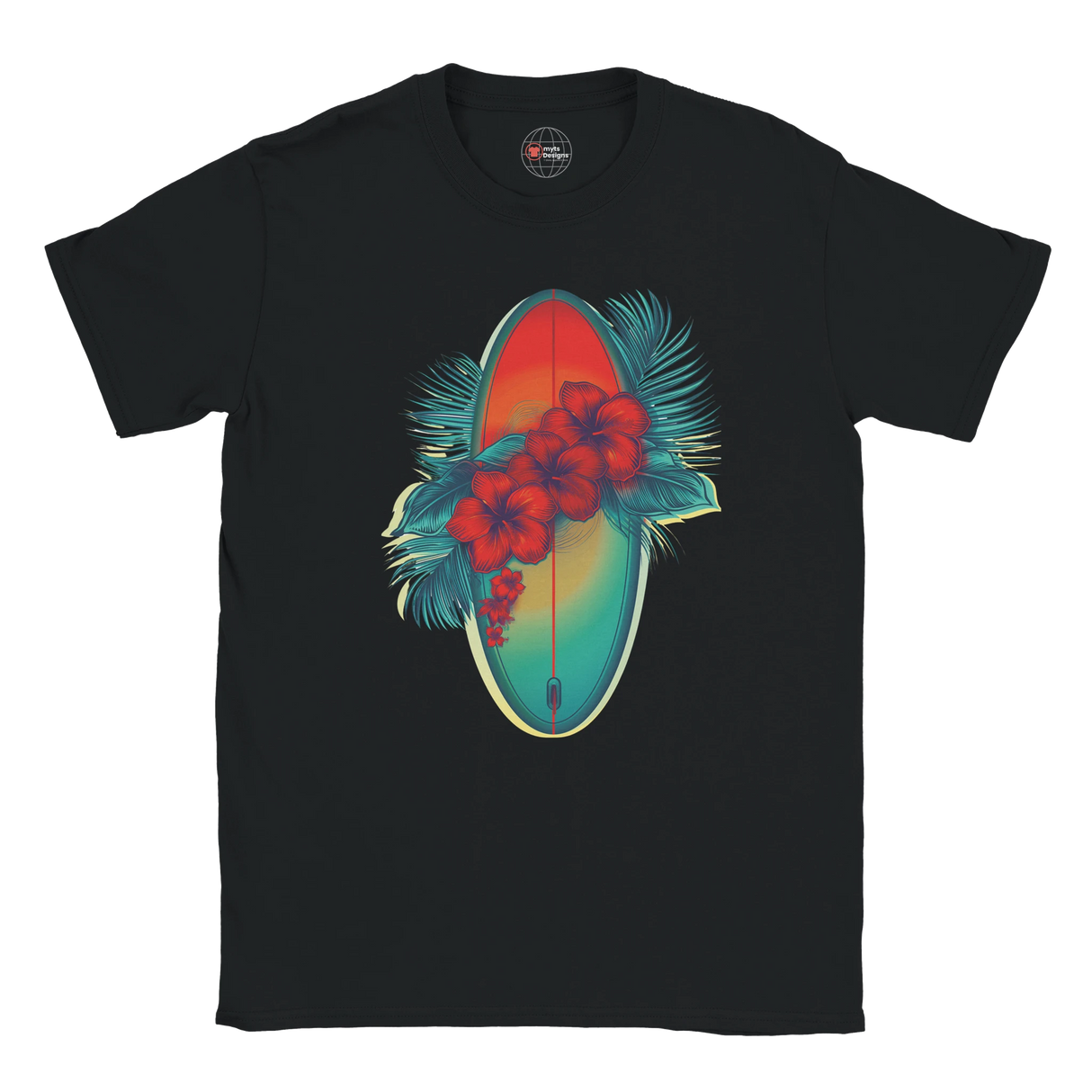 Black Hibiscus Surf Tee