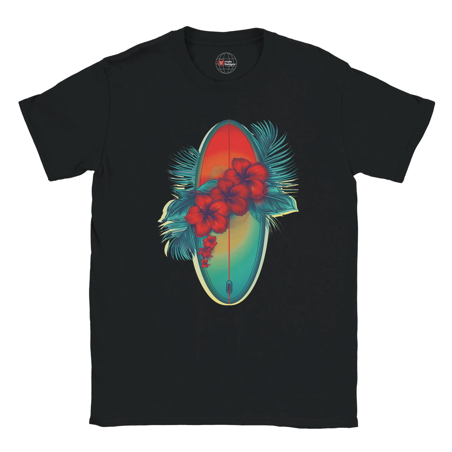 Black Hibiscus Surf Tee