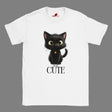 "Cute fluffy black cat t-shirt front view"
