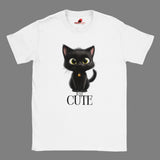 "Cute fluffy black cat t-shirt front view"