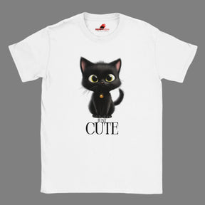 "Cute fluffy black cat t-shirt front view"