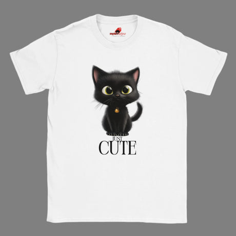 "Cute fluffy black cat t-shirt front view"