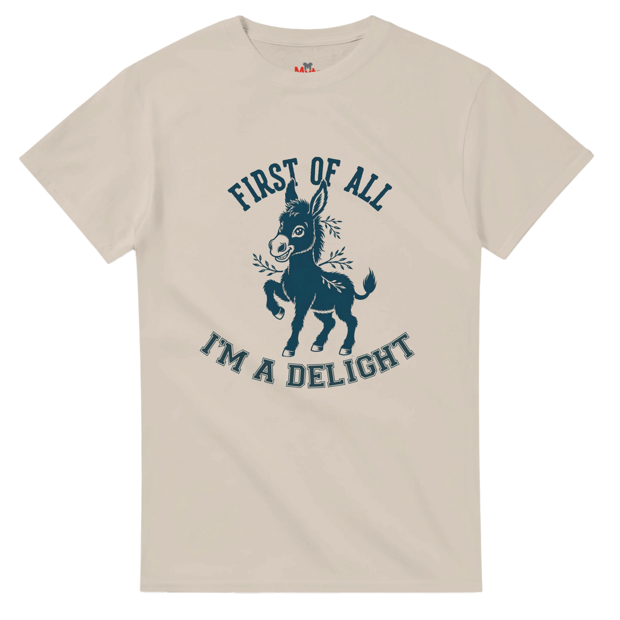 Natural t-shirt with a graphic of a donkey and text on a white background