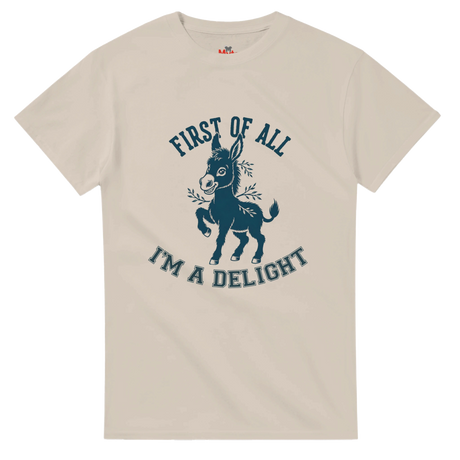 Natural t-shirt with a graphic of a donkey and text on a white background