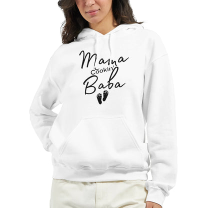 White Hoodie "Mama Cookin baba"