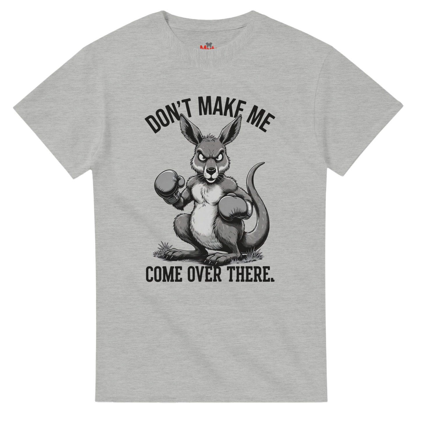 Ash t-shirt with a kangaroo graphic and text on a white background
