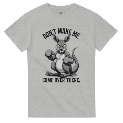 Ash t-shirt with a kangaroo graphic and text on a white background