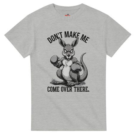Ash t-shirt with a kangaroo graphic and text on a white background
