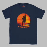 "Sunset surfer silhouette t-shirt design on navy blue"
