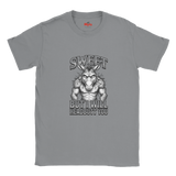 Spots Grey unisex t-shirt featuring a muscular donkey graphic with “Sweet But I Will Headbutt You” slogan by MytsDesigns.