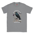 Sports Gray t-shirt with a black crow graphic and text on a white background