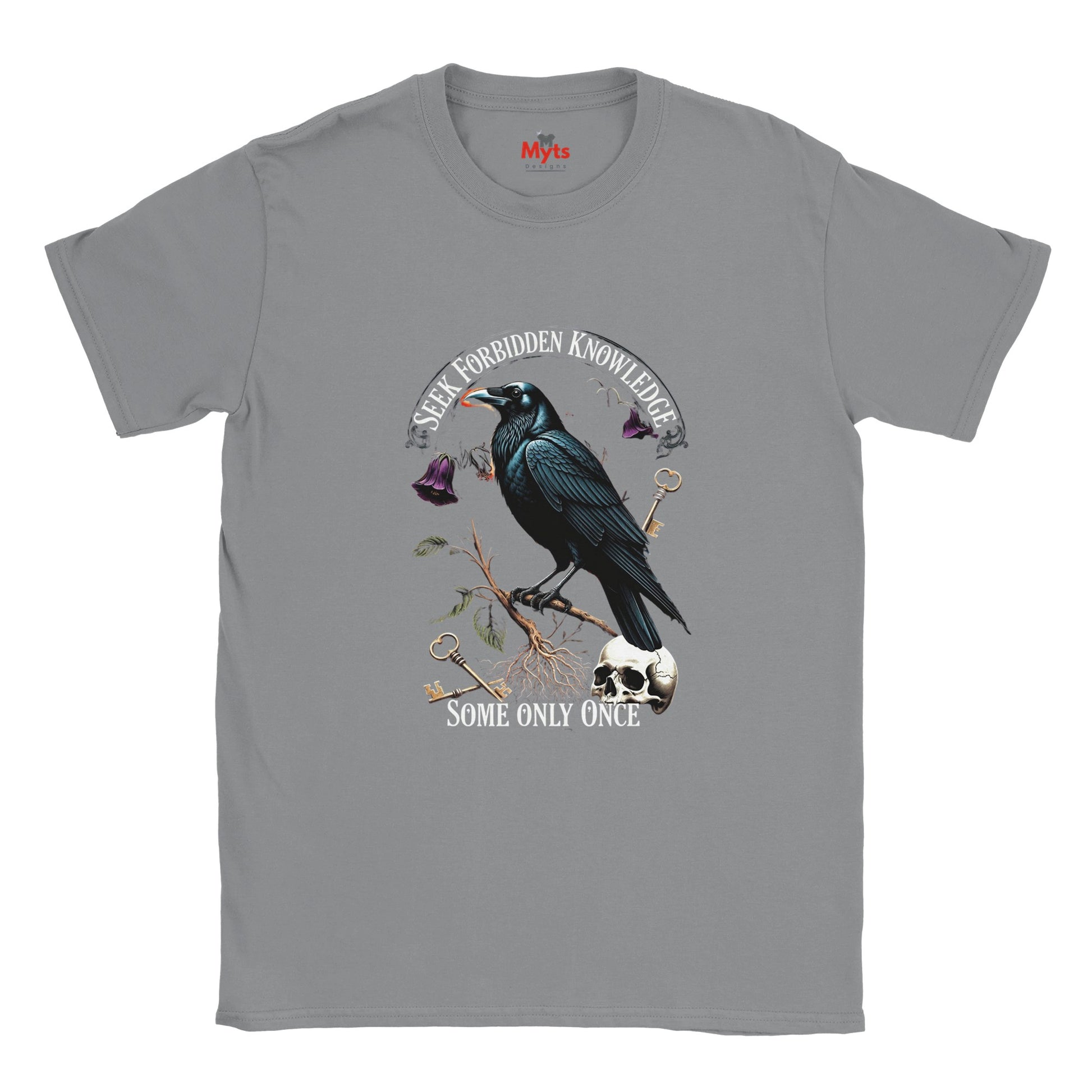 Sports Gray t-shirt with a black crow graphic and text on a white background