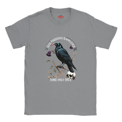 Sports Gray t-shirt with a black crow graphic and text on a white background