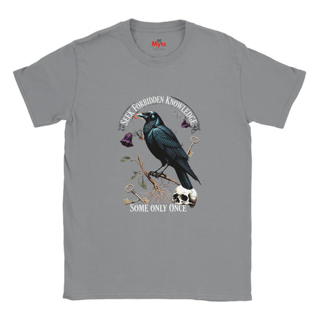 Sports Gray t-shirt with a black crow graphic and text on a white background
