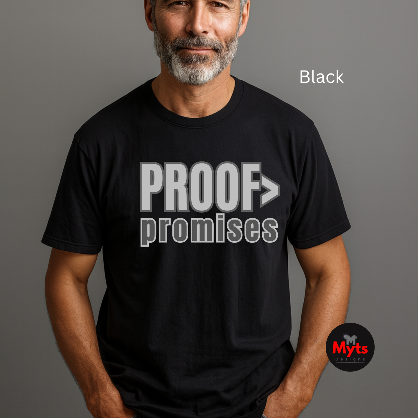 Proof Over Promises minimalist typography T-shirt in black unisex statement tee