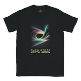 Black t-shirt with colorful graphic and 'Flow State Keith Urban' text on a white background