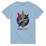 Light blue t-shirt with colorful graphic design and 'Break Limits' text on a white background