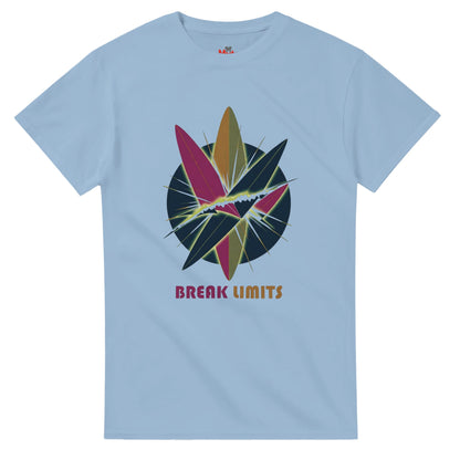 Light blue t-shirt with colorful graphic design and 'Break Limits' text on a white background