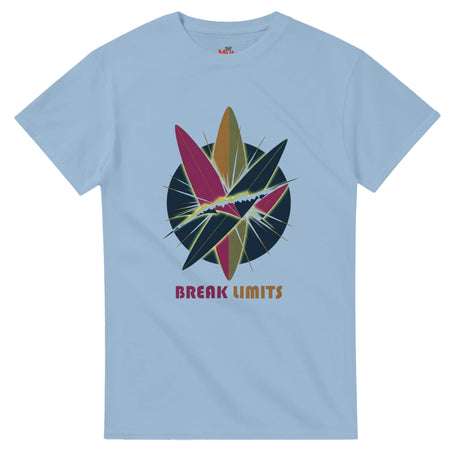 Light blue t-shirt with colorful graphic design and 'Break Limits' text on a white background