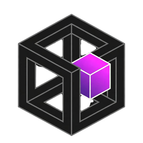 Black cube with a purple block inside on a white background