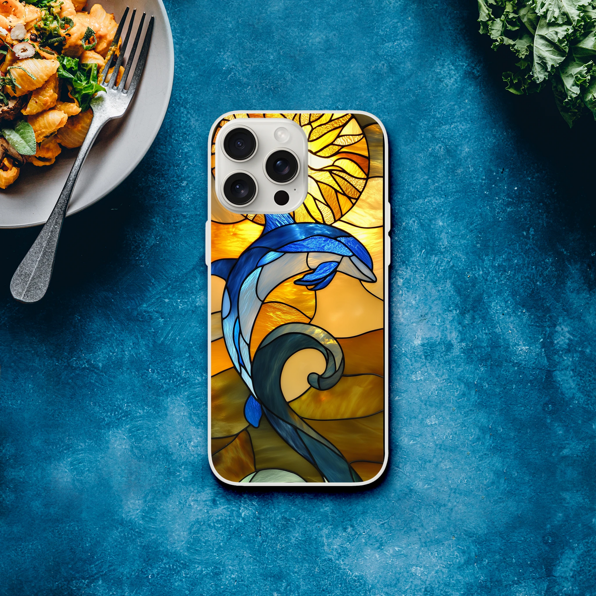 Flexi Case for iPhone - Stained Glass Dolphin Design