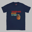 Retro-style casual tee featuring bold vintage script reading “Certified Nuts, No Need to Panic” in distressed lettering, printed on a navy ultra-soft Gildan 64000 cotton.

