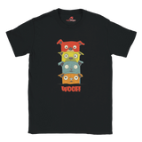 Stacked cartoon puppies black t-shirt