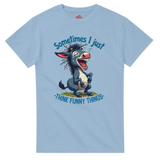 Light blue t-shirt with cartoon donkey and text on a white background