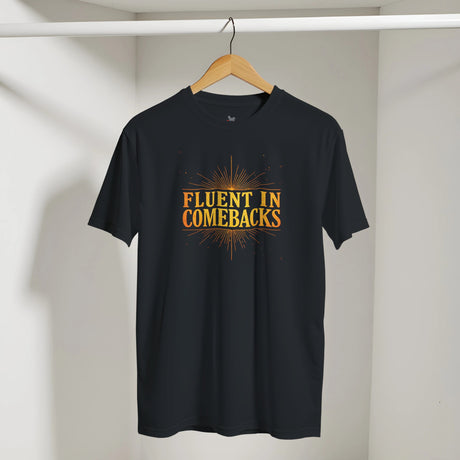 Black t-shirt with a panda graphic on a hanger against a white wall
