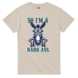 Natural t-shirt with a graphic of a donkey and text on a white background