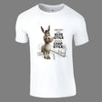 A white t-shirt with a graphic print of a donkey and the text 'Some People Call Me Donkey, Others Call Me Chap Stick'.