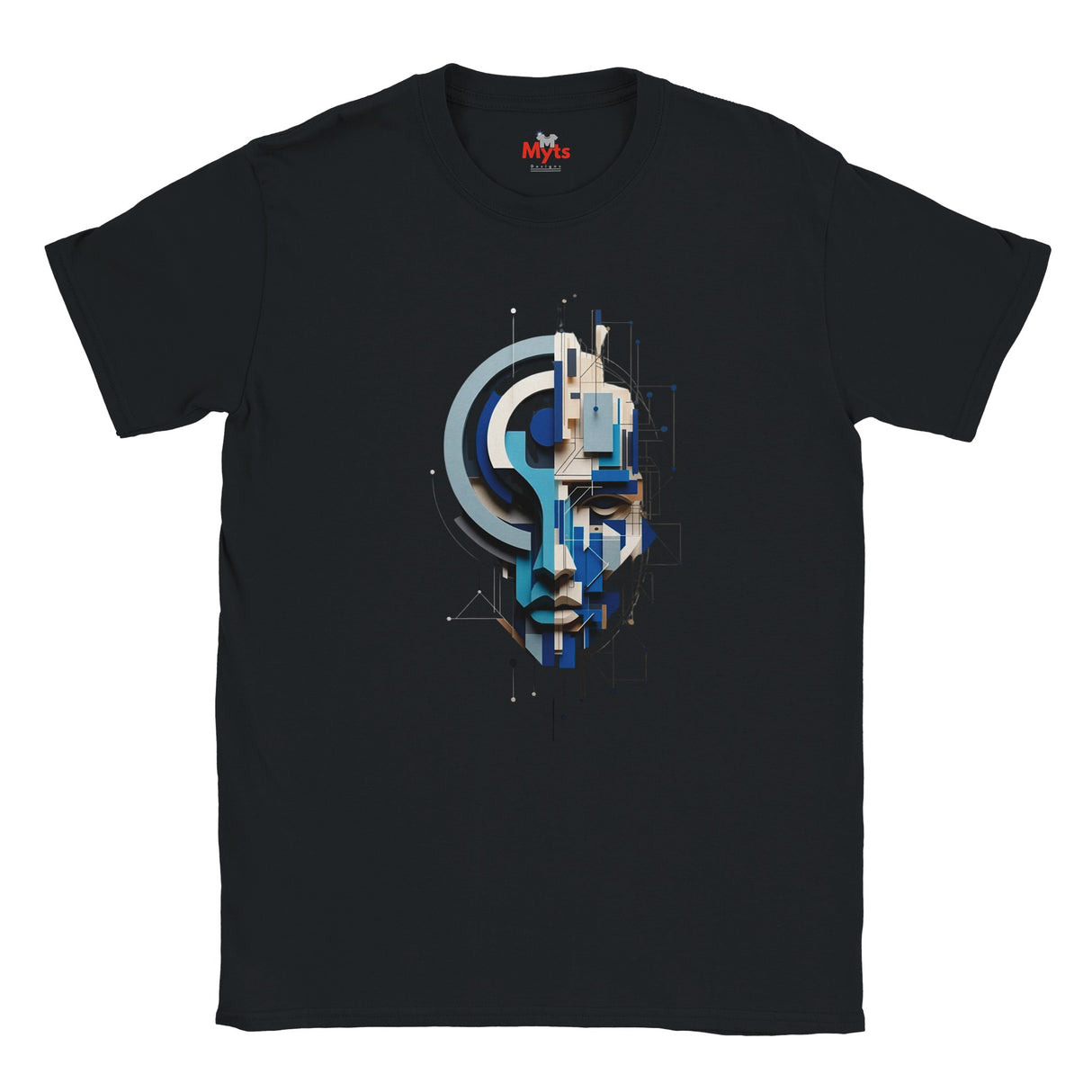 A black short-sleeve crewneck t-shirt with a graphic on the chest 