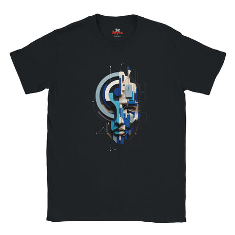 A black short-sleeve crewneck t-shirt with a graphic on the chest 