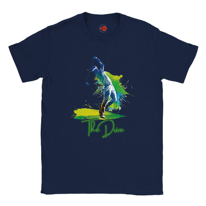 Navy blue t-shirt with a graphic of a person diving and the text 'The Dive' on a white background