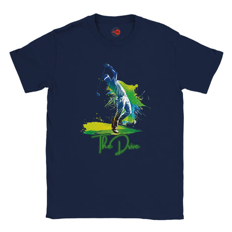 Navy blue t-shirt with a graphic of a person diving and the text 'The Dive' on a white background