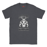 Dark Heather unisex t-shirt featuring muscular donkey graphic with “Sweet But I Will Headbutt You” slogan by MytsDesigns.k Heather